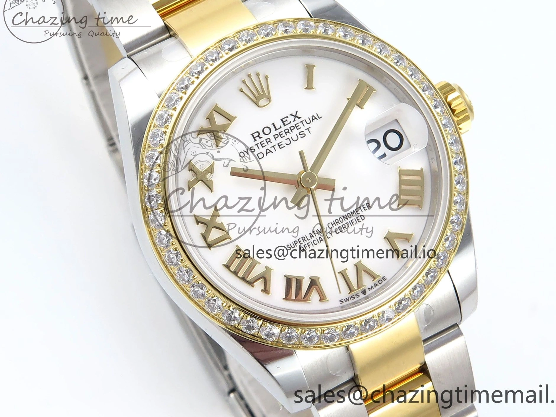 MiroTime 0317 DateJust 31 278383RBR ARF 1:1 Best Edition 904L Steel White Roman Dial Diamonds Bezel on SS YG Oyster Bracelet ETA Cozy 400